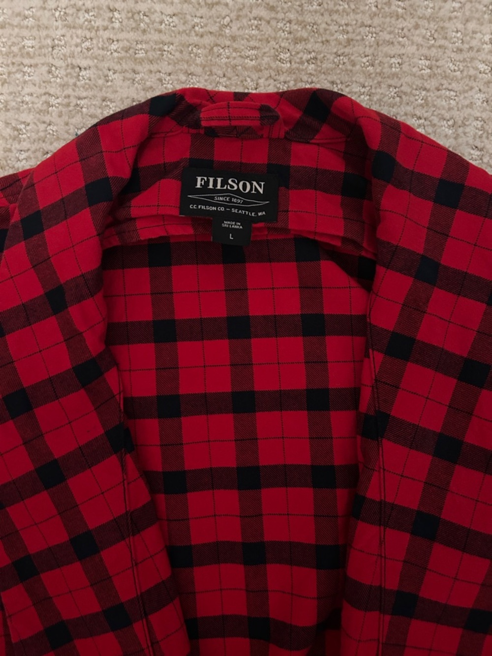 C.C. Filson Co. Red Black Plaid Flannel Cotton Men's Belted Robe Long Sleeve - Picture 2 of 3